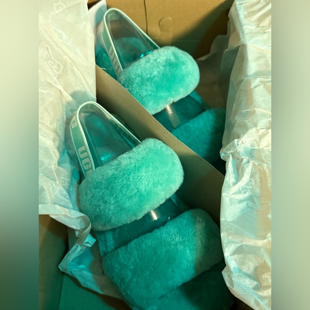 UGG Women's Plush Teal oh yeah slides